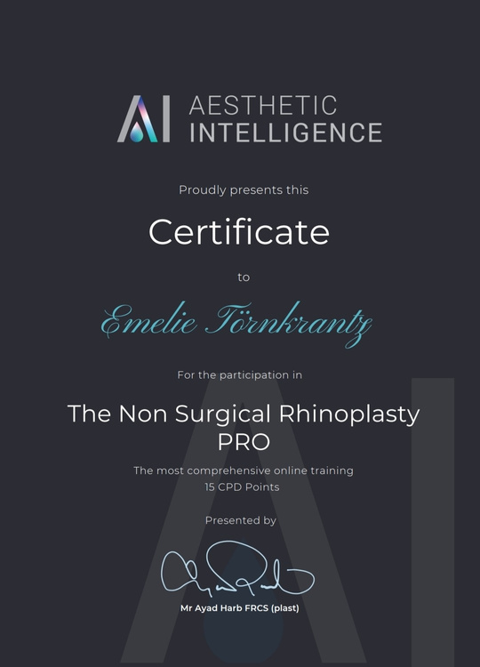 Certifikat Non surgical Rhinoplasty PRO