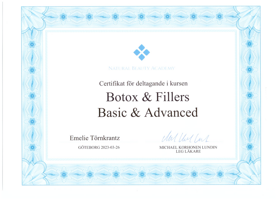 Certifikat botox & Fillers Basic & Advanced